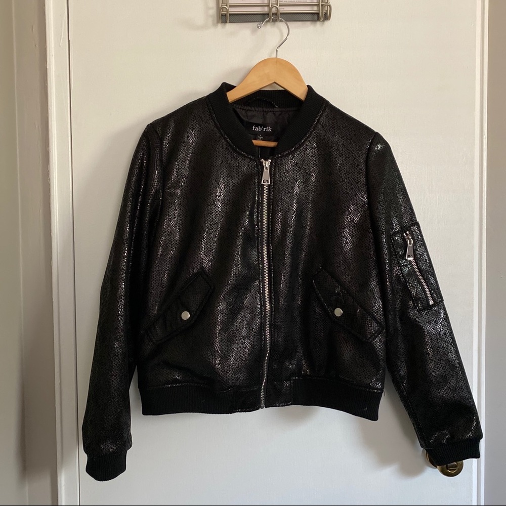 Faux reptile bomber jacket